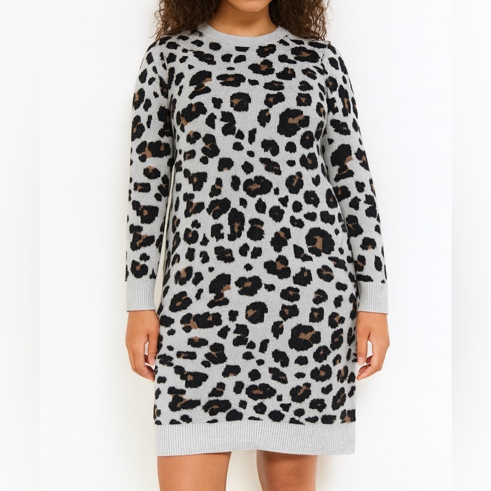 LOFT Gray and Cream Knit Sweater